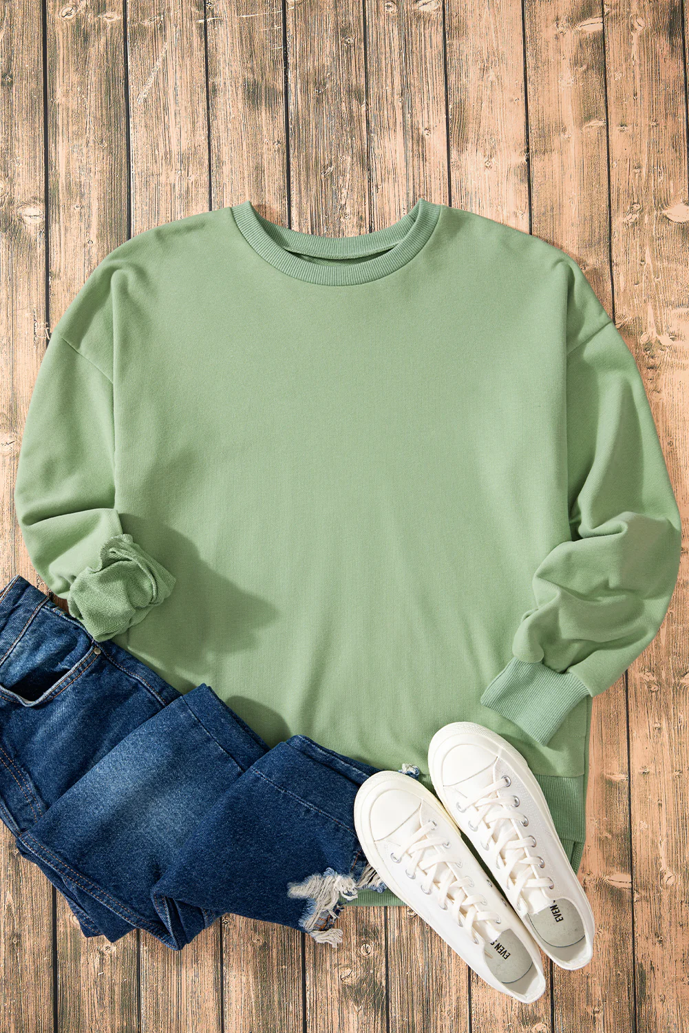 Smoke Solid O Neck High Low Hem Pullover Sweatshirt