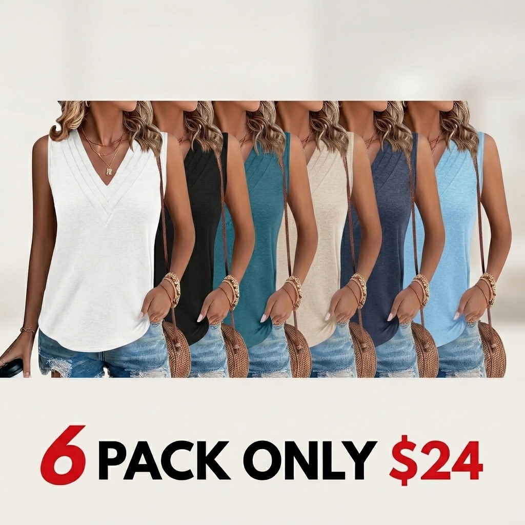 Women V Neck Tank Tops Dressy Casual Summer Loose Fit Sleeveless Shirts Blouse