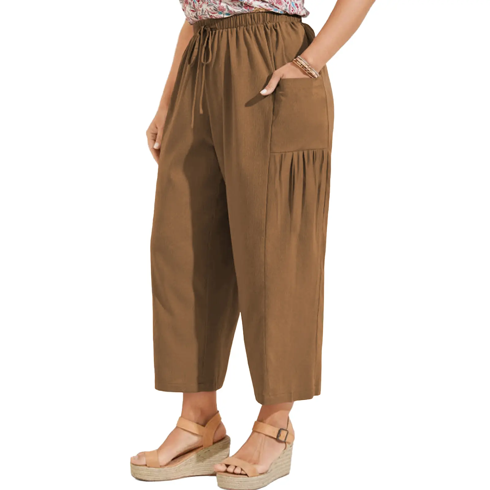 Women's Plus-Size Wide-Leg Pants — Pure Cotton Loungewear with Pockets