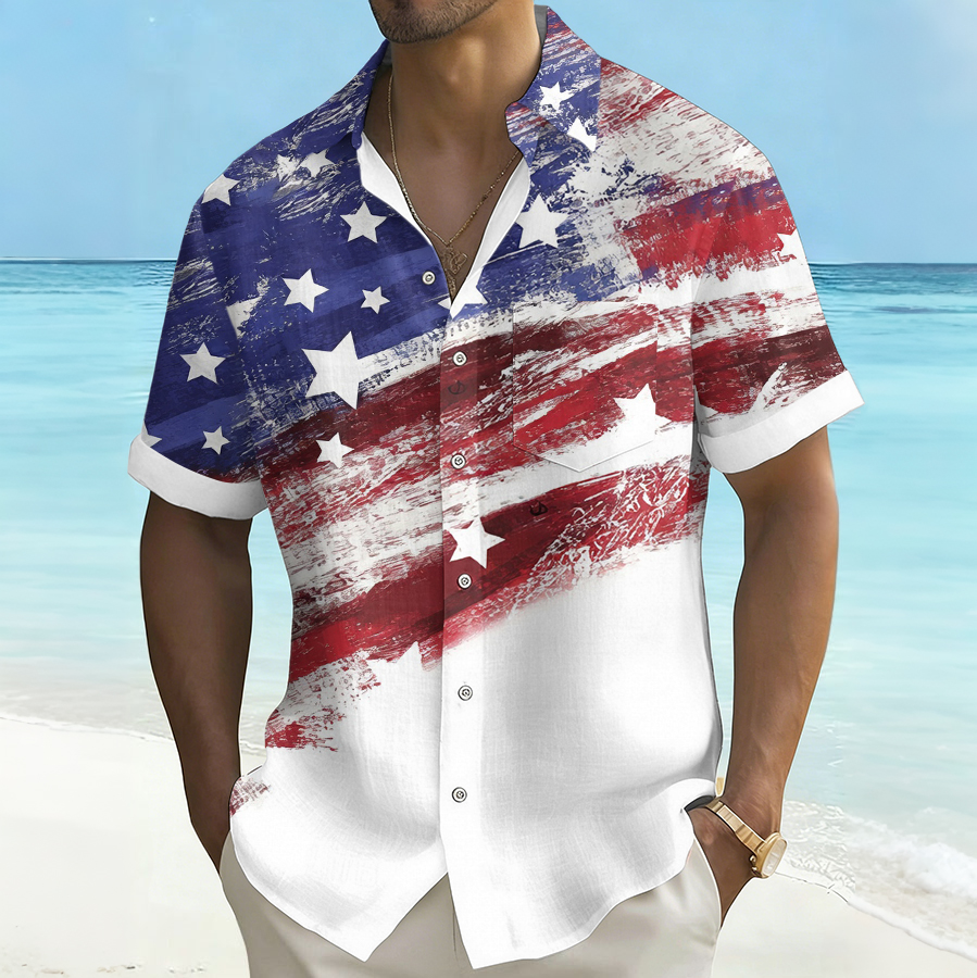 Men'S Hawaiian Vacation Printed Casual Short Sleeved Shirt (Including Pockets)