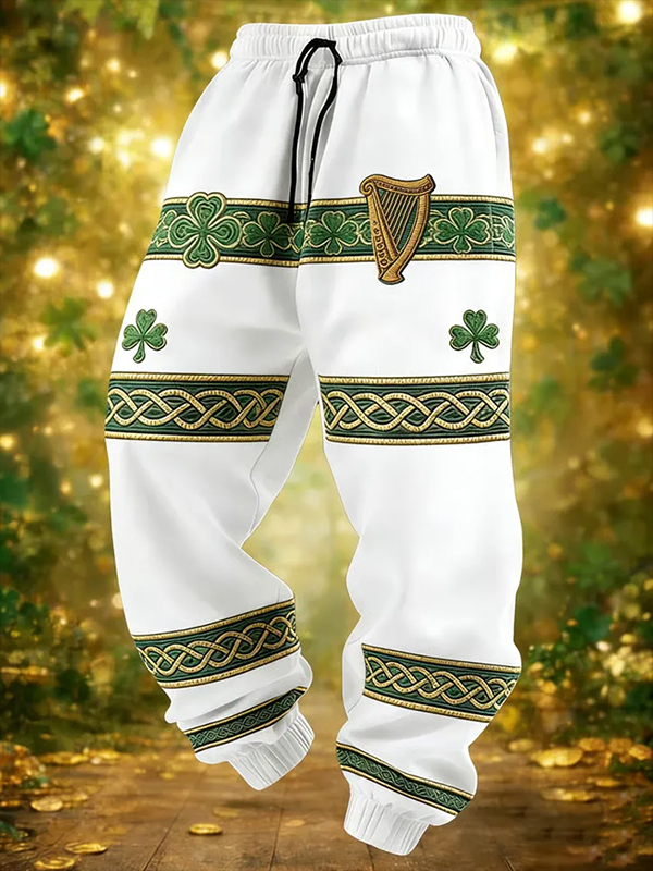 Men's St. Patrick's Day Shamrock Harp Art Print Loose Drawstring Waist Sweatpants
