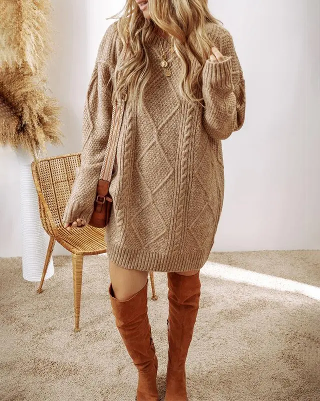 2025 Women's Cable Knit Lace Mini Sweater Dress 2PC
