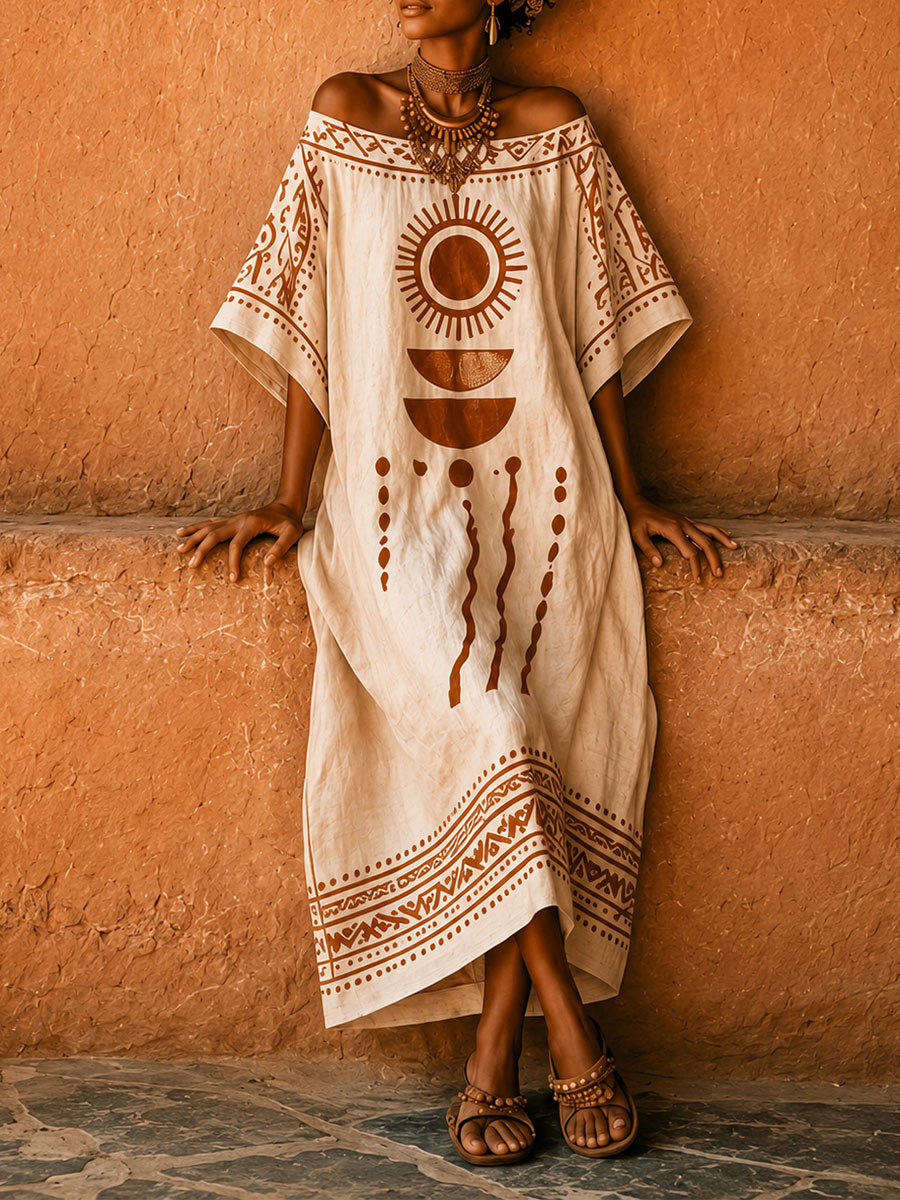 African Sun Symbol Kaftan Dress