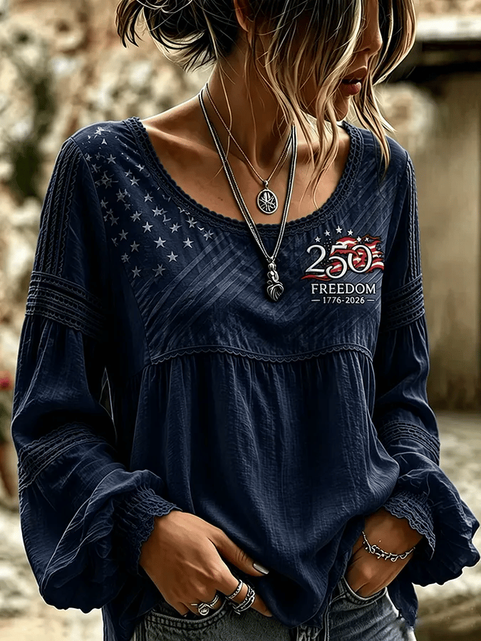 Women'S Casual Independence Day Print Top