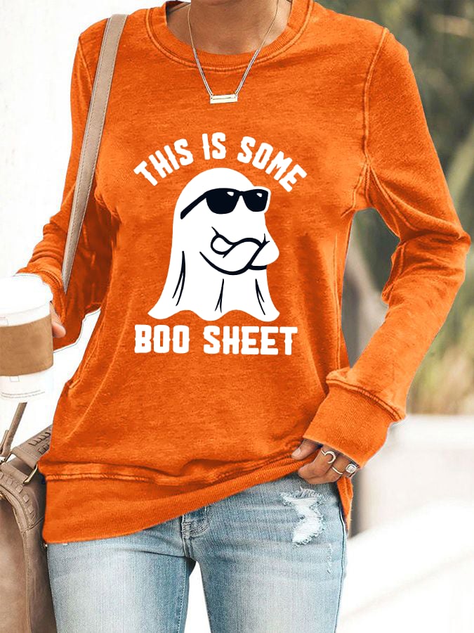 Women's Halloween This Is Some Boo Sheet Print Sweatshirt