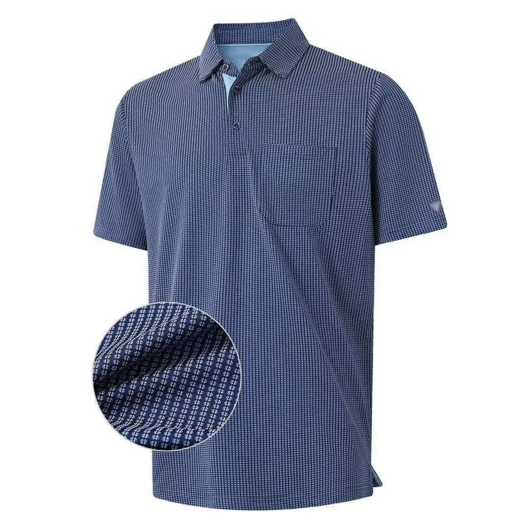 Men's Jacquard Polo Shirt with Pocket – Dry Fit Moisture-Wicking Performance Short Sleeve Golf Top