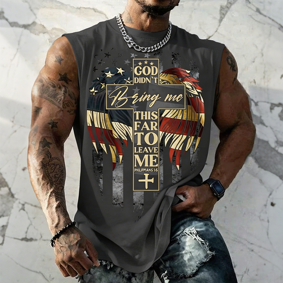 Men's God Didn't Bring Me This Far To Leave Me Christian USA Flag Eagle Tank Top