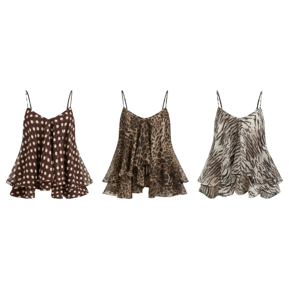 Ruffle Hem Knotted Layered Mesh Cami Top
