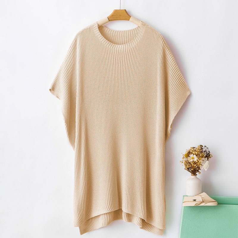 Women’s Oversized Ribbed Knit Top – Crew Neck Short Sleeve Pullover with Side Slit