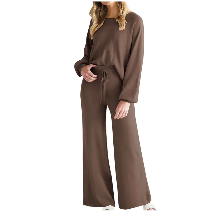 Womens Fall Winter Casual Solid Knitted 2 Piece Sets Long Sleeve
