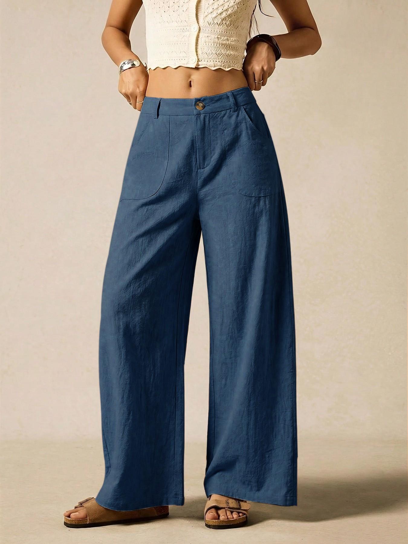 Women's Summer Linen Breathable Lightweight Wide-Leg Pants