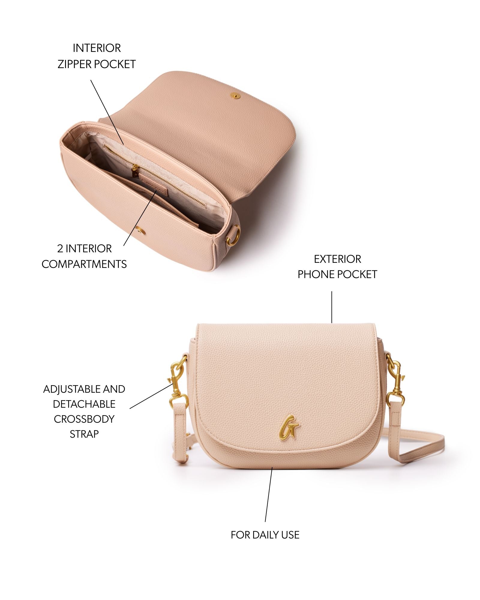 MEDIUM PEBBLE SHOULDER BAG - NUDE