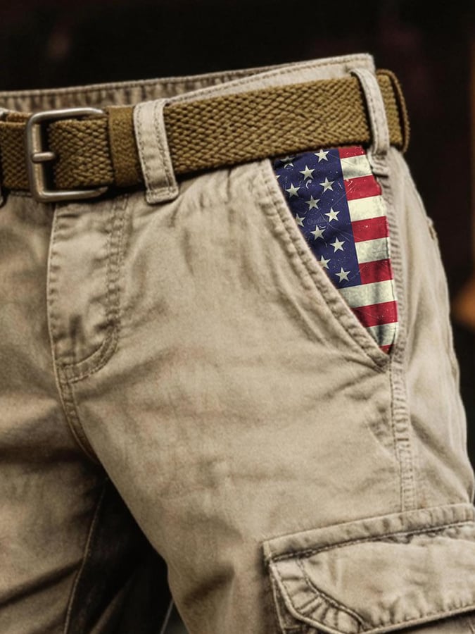 Men's Retro Outdoor Washed & Distressed Multi-Pocket Functional Cargo Shorts