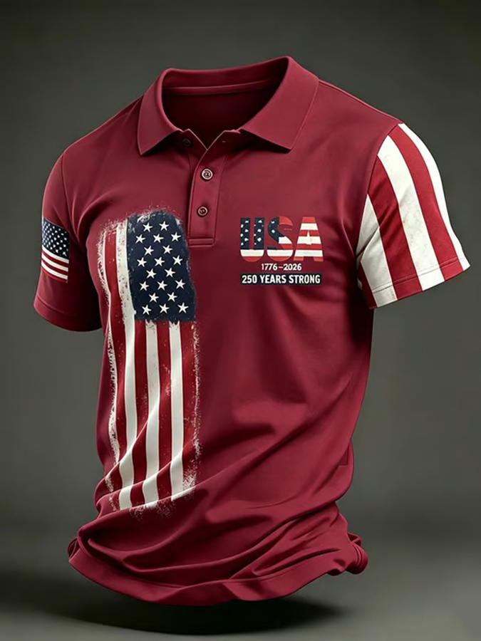 Men'S Casual American Flag Personalized Printed Short Sleeved Polo Shirt