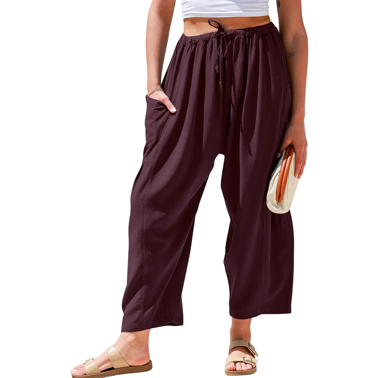 Womens Linen Blend Wide Leg Pants Oversize Casual Loose Fit Beach Palazzo