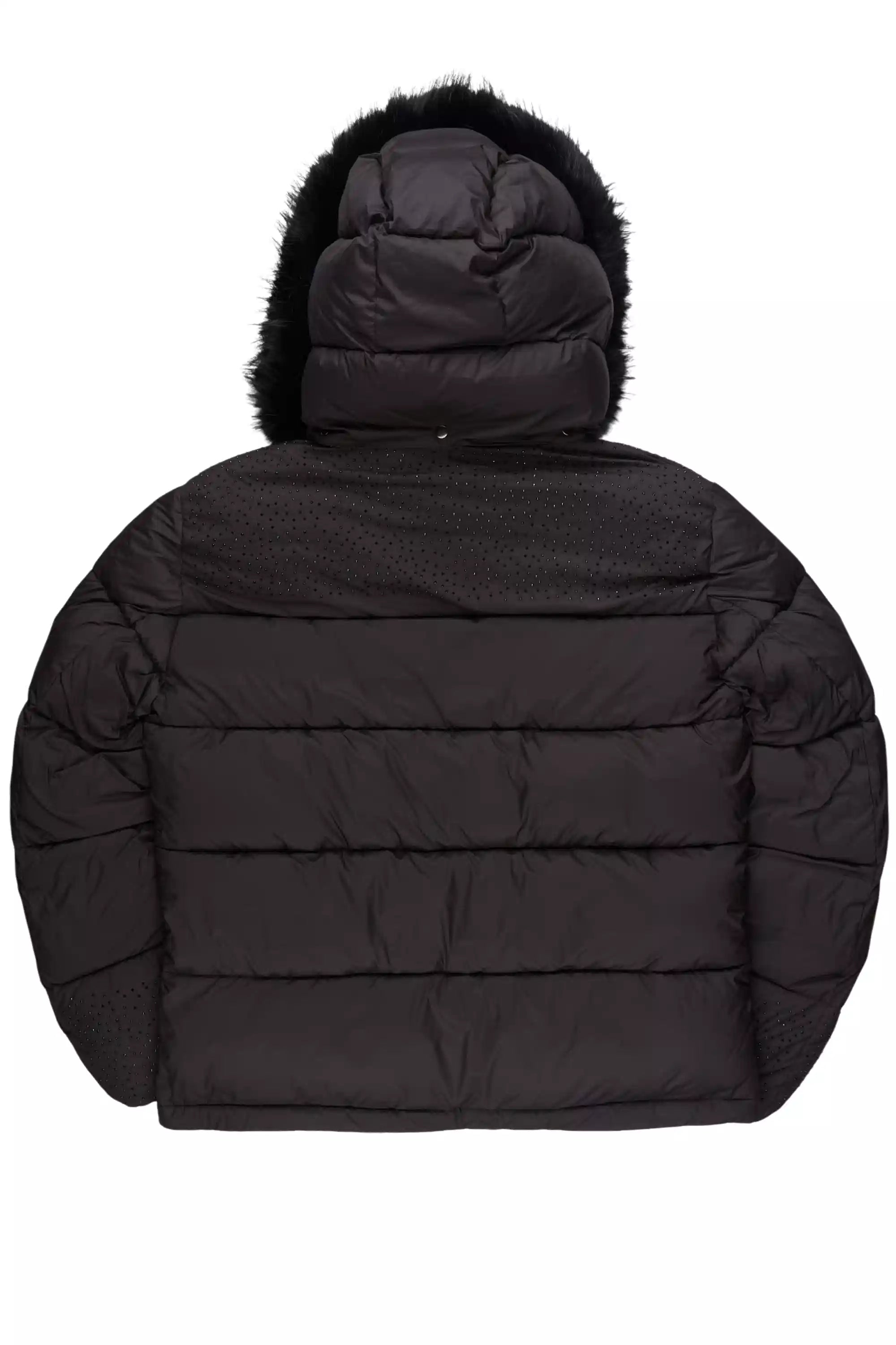 Natia Black Oversized Rhinestone Puffer Jacket