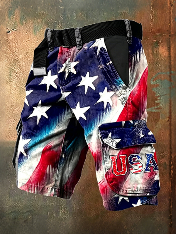 Men's Star & Stripes American Flag Art Print Casual Shorts