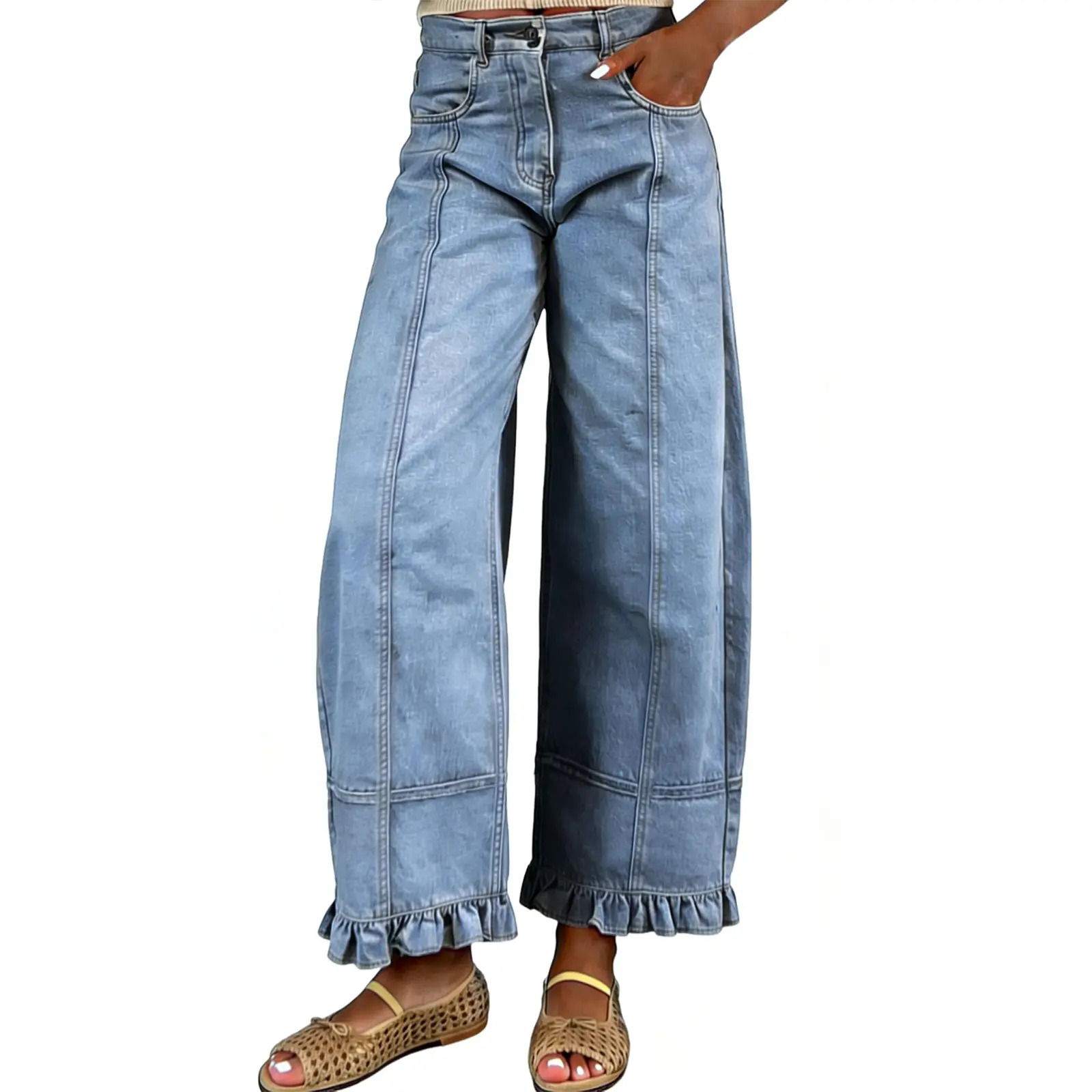 Women's Barrel-Leg Jeans 2026 Y2K Color-Block Loose Boyfriend-Fit Jeans