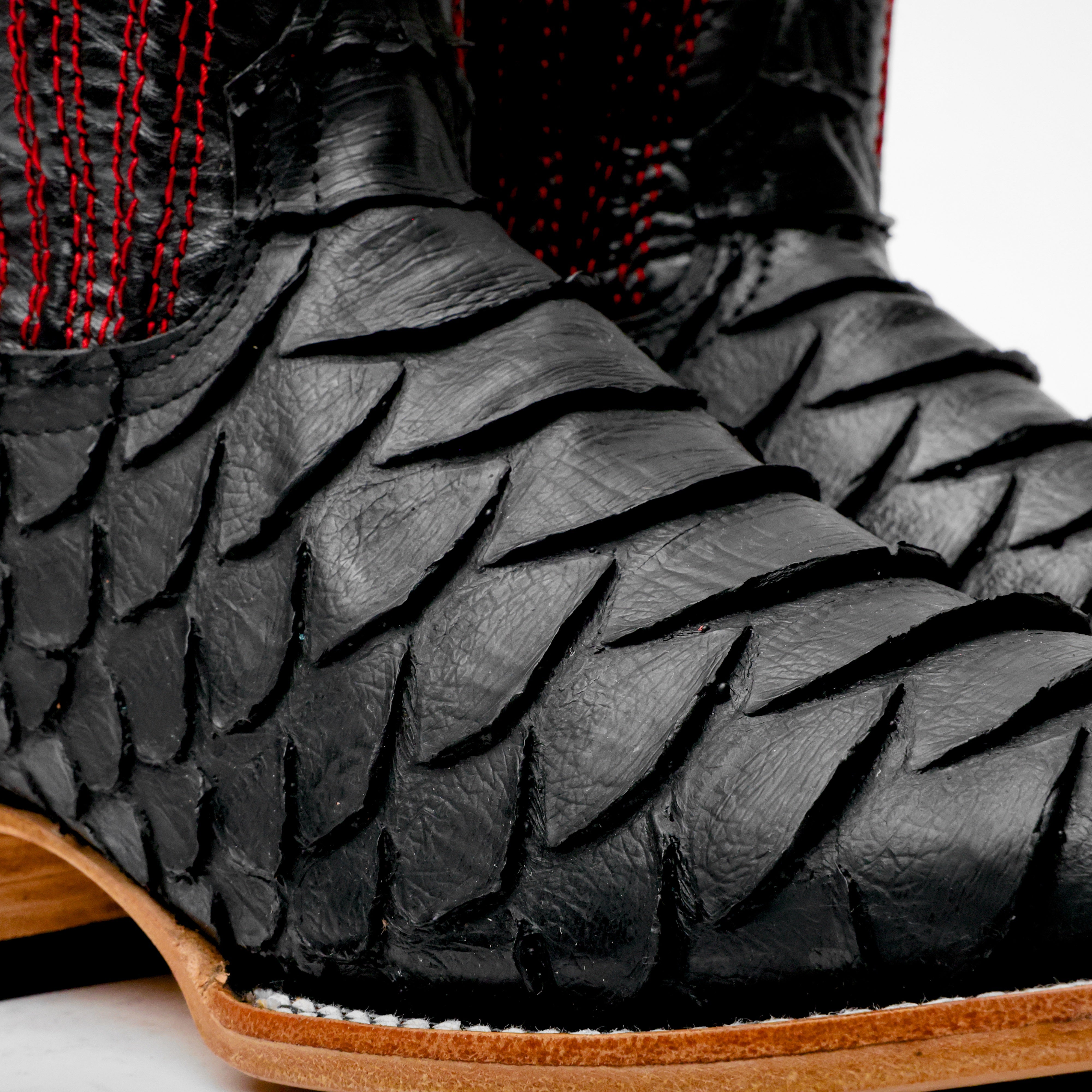Matte Black Jumbo Python Leather Boots - Square Toe