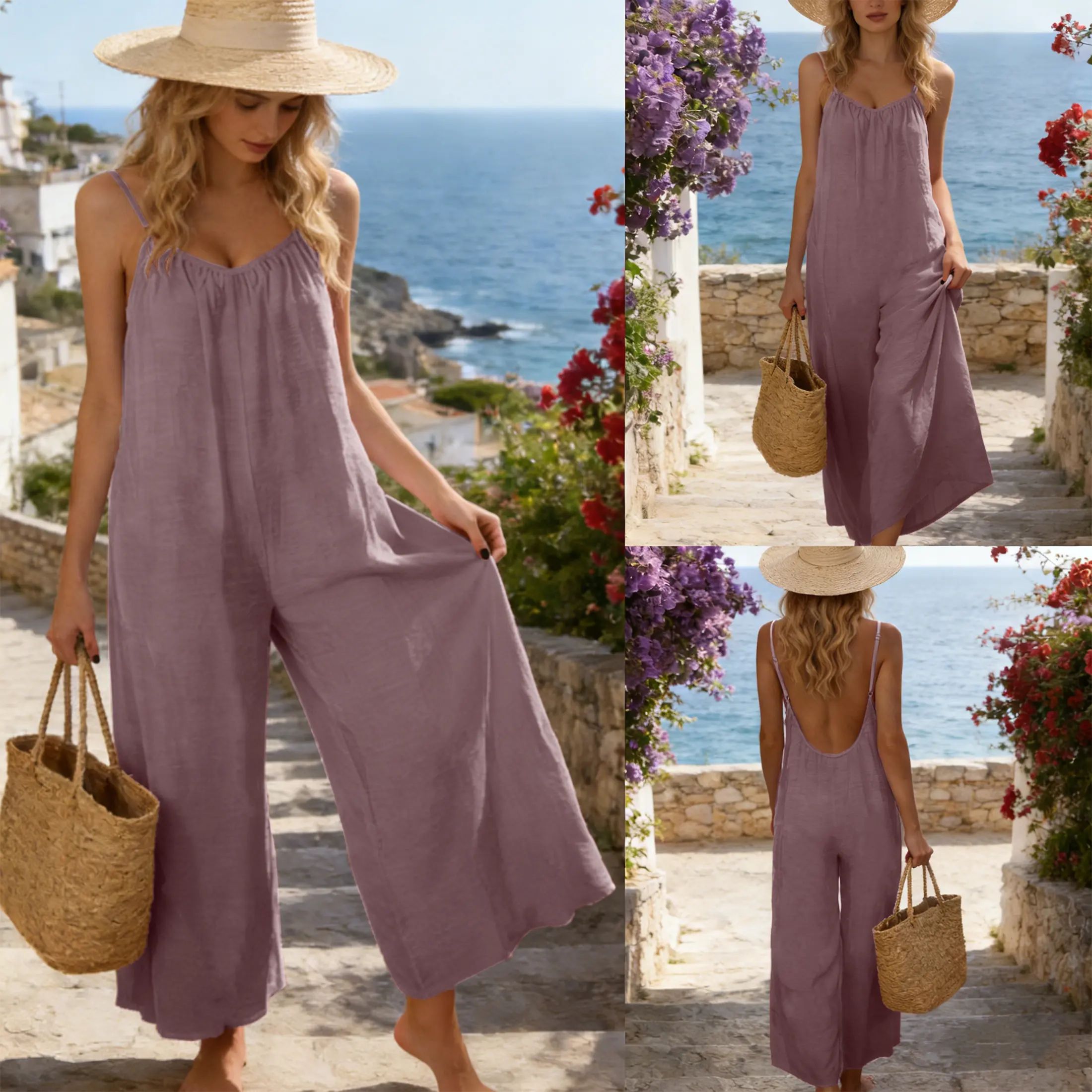 Chic Breeze Open-Back Wide-Leg Jumpsuit
