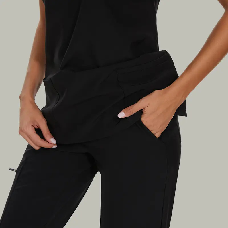 Women's Set — Stretch V-Neck Scrub Top and Jogger-Style Scrub Pants (8 Pockets)