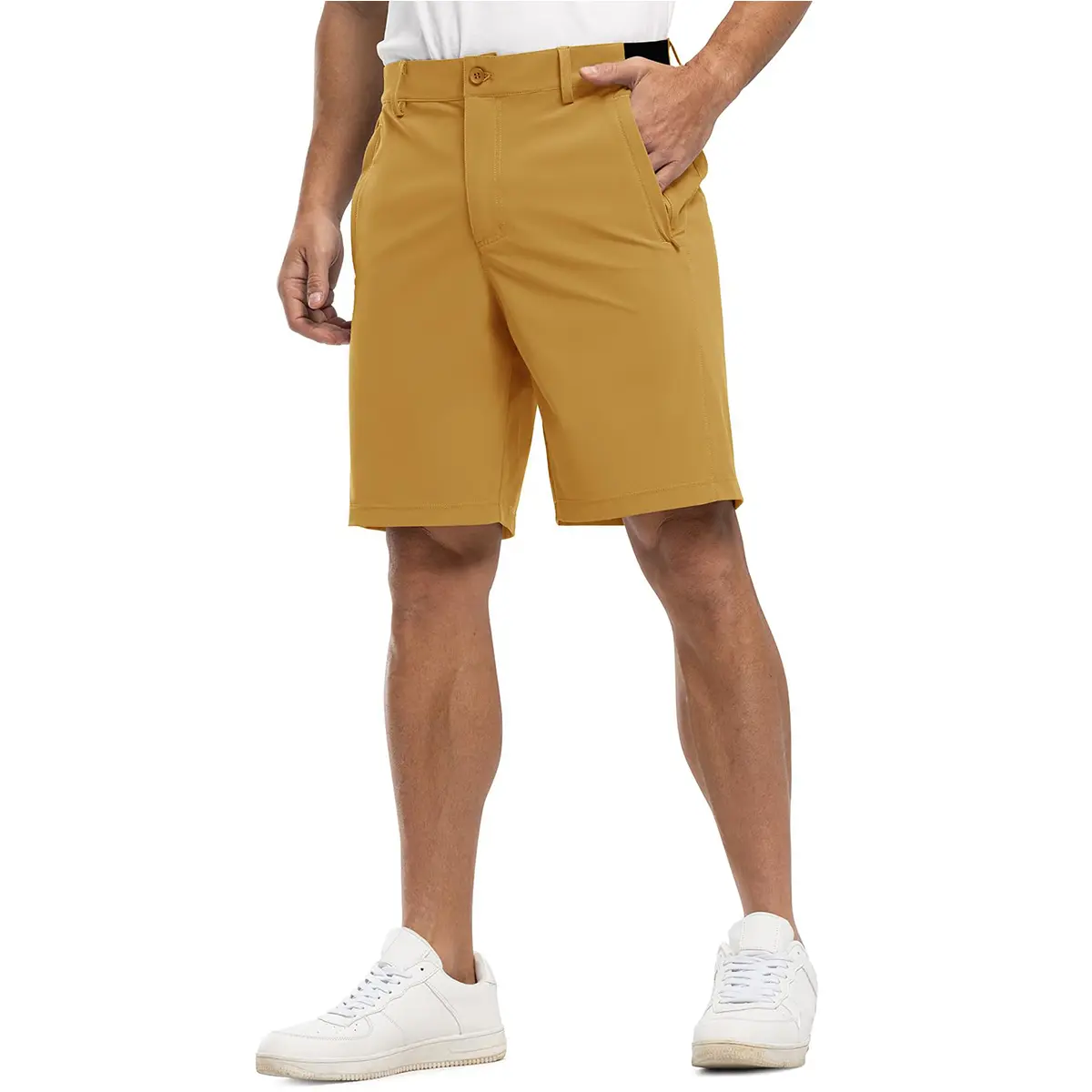 Men's 4-Way Stretch Shorts Quick Dry Casual Work Golf Pants Lightweight Breathable Zip Pockets Pants Summer Outdoor Bottoms