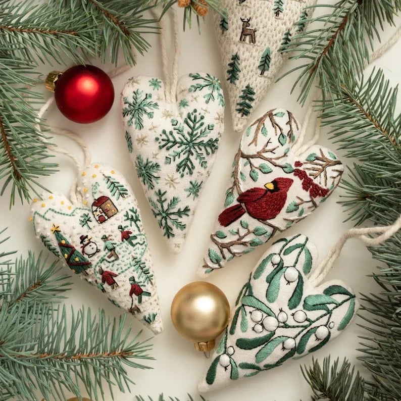 DIY Heart Shaped Hand Embroidered Christmas DIY material kit
