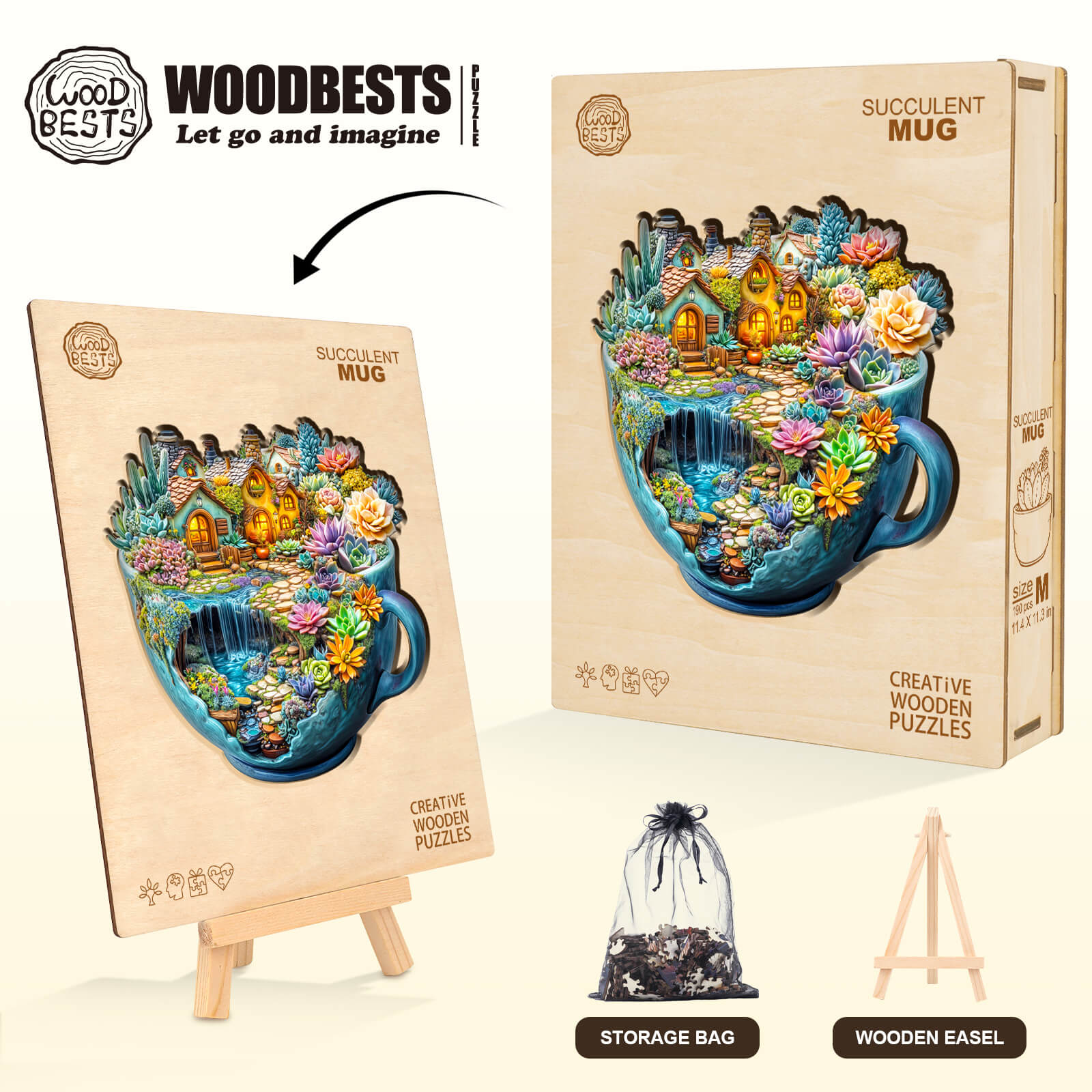 Succulent Mug Wooden Jigsaw Puzzle
