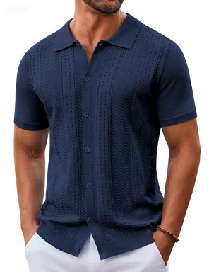 Mens Knit Button Down Shirt
