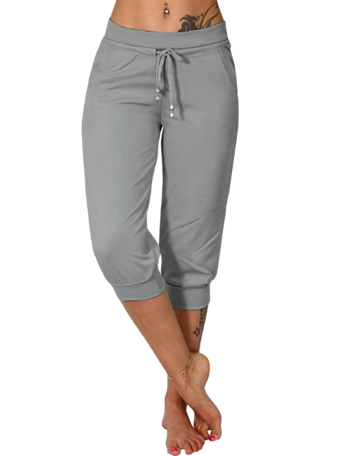Women's Plain Drawstring Waist Capris Pants