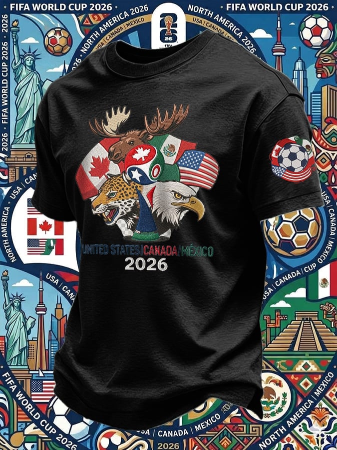 Men's Retro 2026 Soccer Mexico United States Canada Print T-Shirt