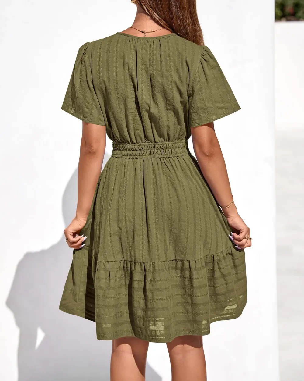 8-pack $24🔥Women's V-Neck Elastic Waist Mini Dress with Pockets💝