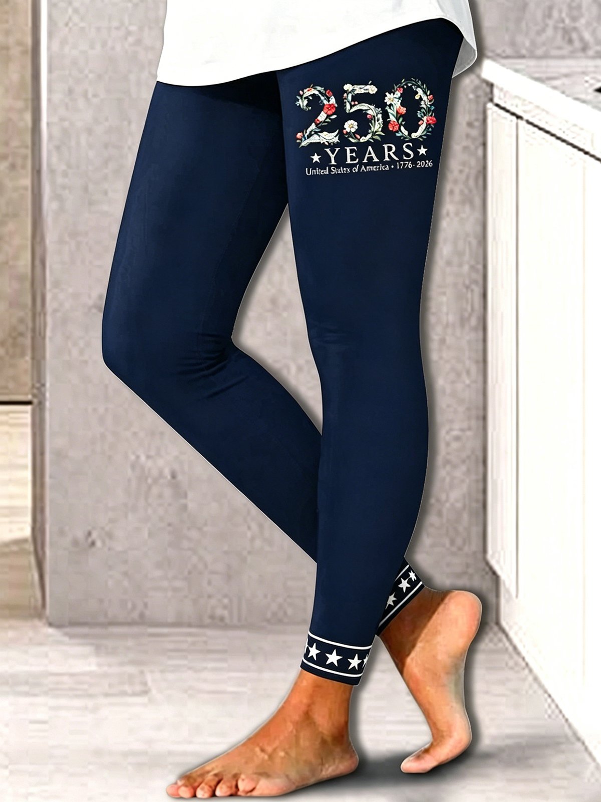 Women's  250 Years Of Freedom Flower Art Print Leggings