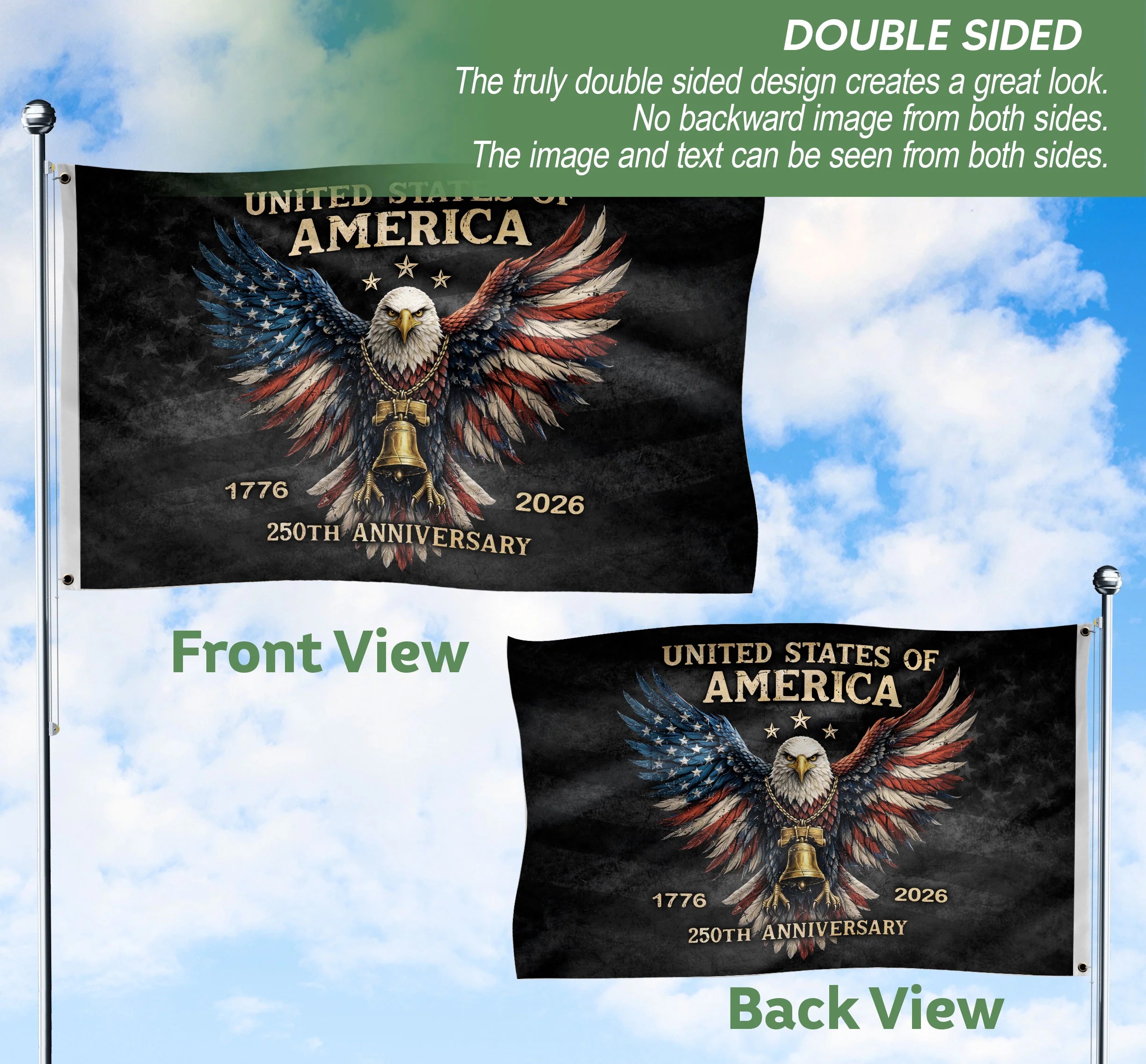 USA 250 Years Flag Decor – 250th Anniversary Double-Sided House Flag