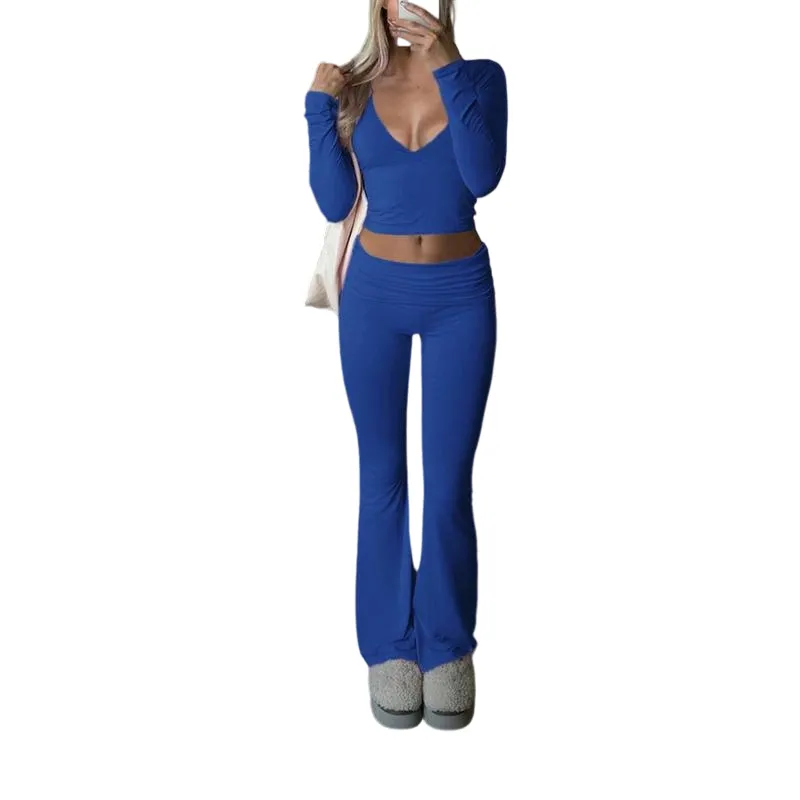 Elegant Casual V-Neck Long Sleeve Two-Piece Set