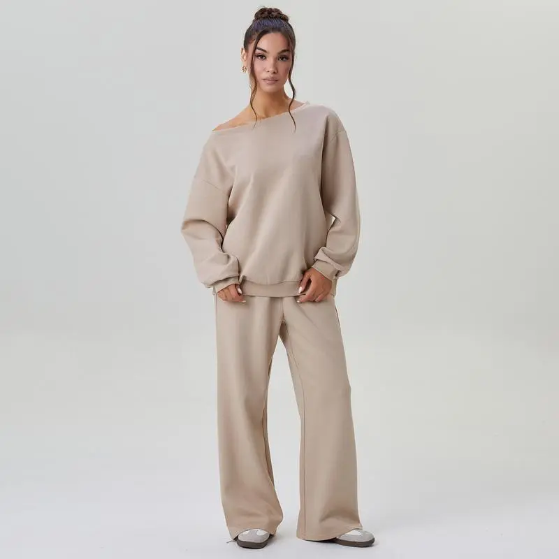 Women’s Sloping Shoulder Top & Wide Leg Pants Set