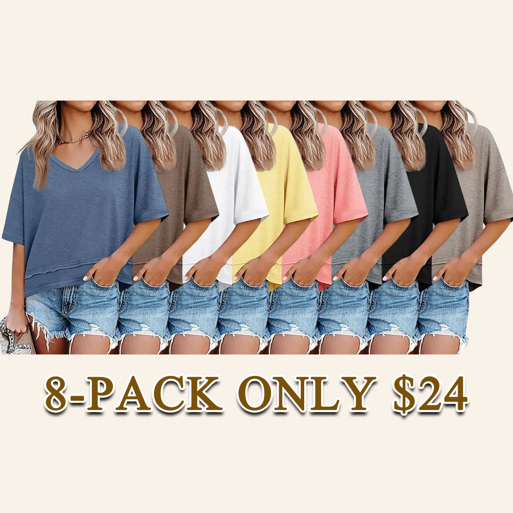 Women's V-Neck Short Sleeve T-Shirt Casual Loose Flowy Basic Summer Flattering Tops