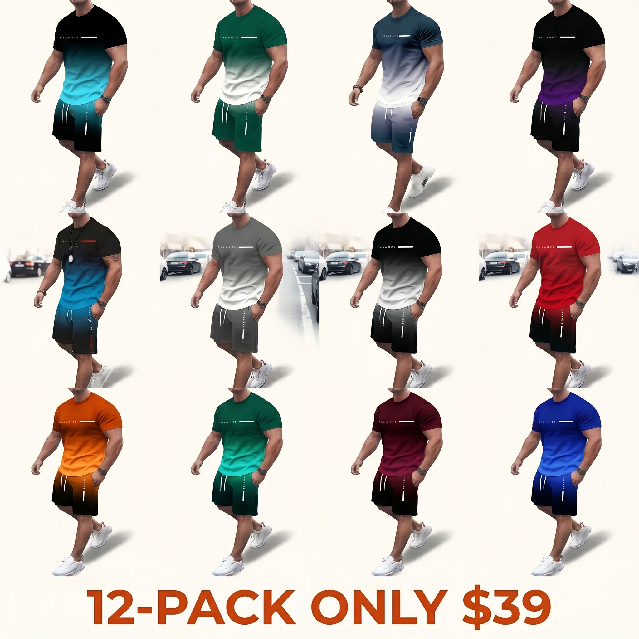 Men's Gradient Short-Sleeve Gym Set