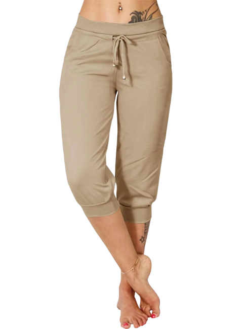 Women's Plain Drawstring Waist Capris Pants