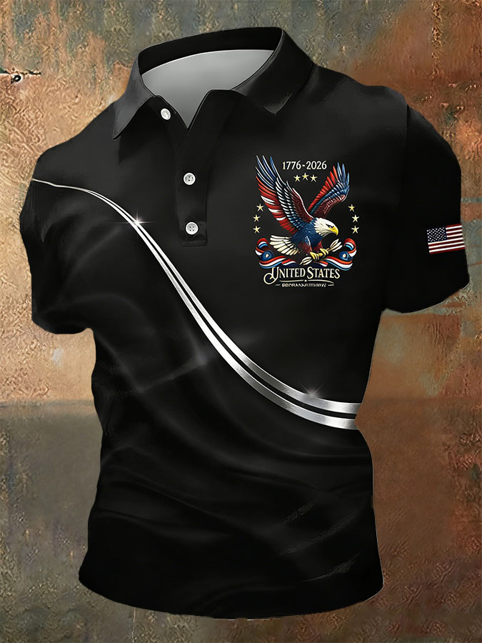 Men'S Casual American Independence Day Printed Celebration Short Sleeved Polo Shirt