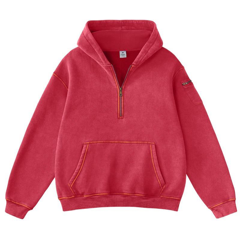 Women's Vintage Acid Washed Oversized Half-Zip Hoodie