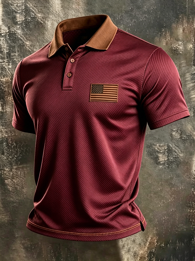 Men'S America Flag Print Casual Polo Shirt