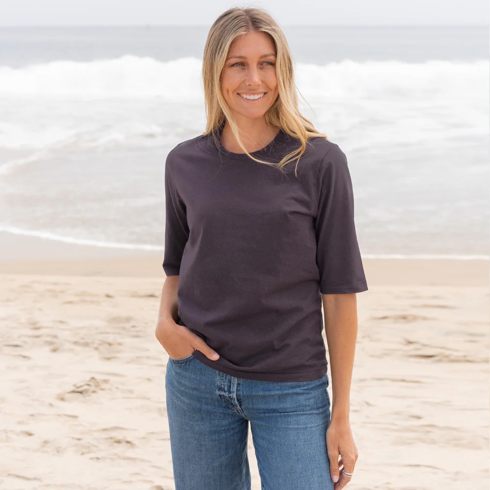 Womens Elbow Sleeve Crew Neck