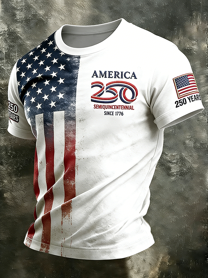 Men'S Casual American Founding Celebration Personalized Printed Round Neck T-Shirt