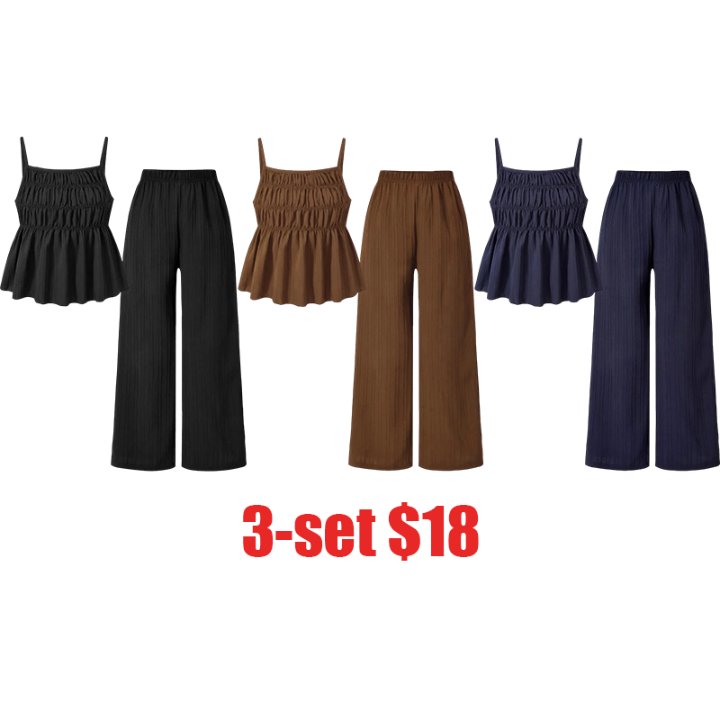 Women's 2-Piece Solid Color Cami Top & Wide Leg Pants Set – Street Fashion Casual Outfit for Daily Outdoor Wear, All-Season Ladies Clothing