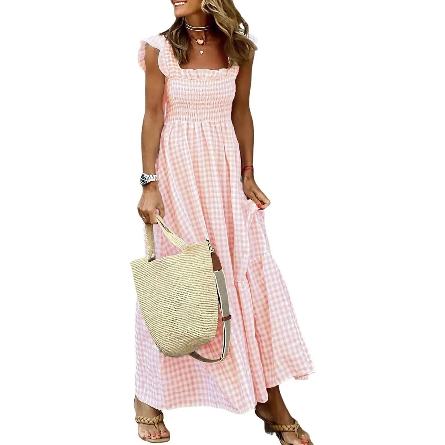 Flowy Plaid Smocked Sundress