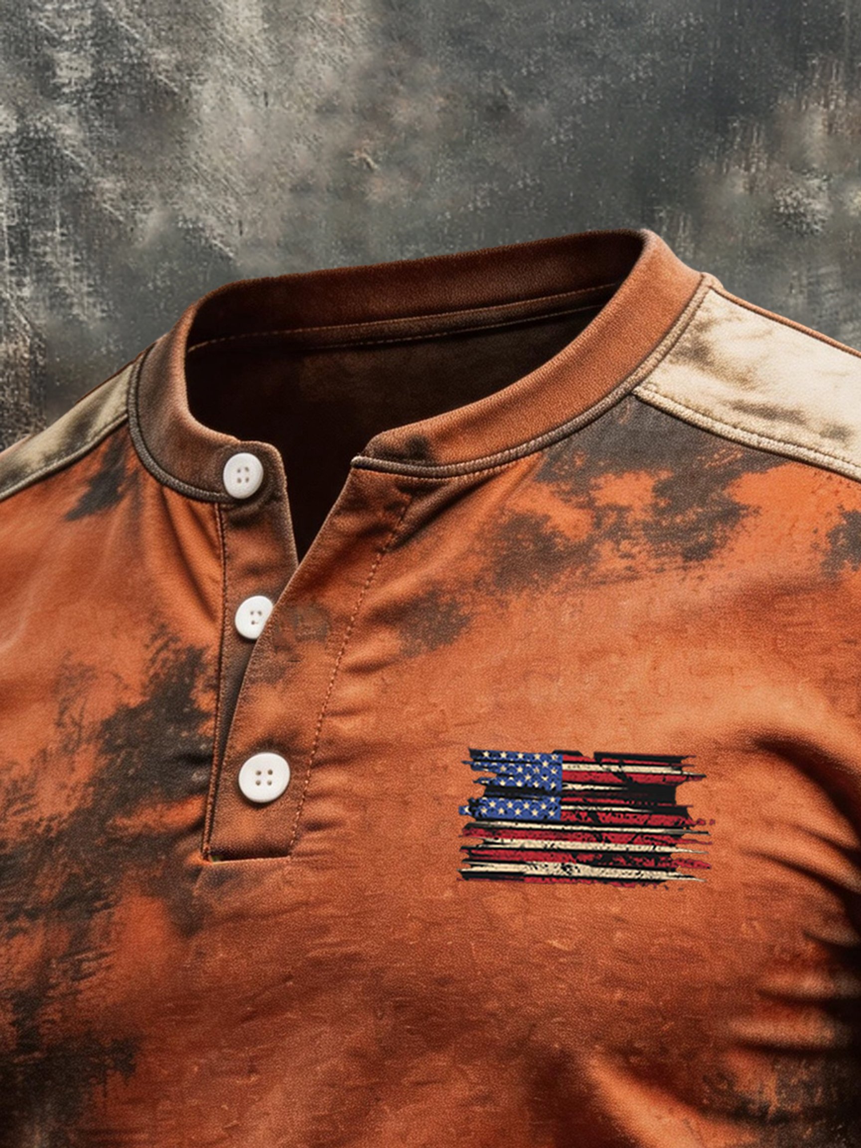 Men's Retro Patriotic Color-Block Short-Sleeve Henley T-Shirt