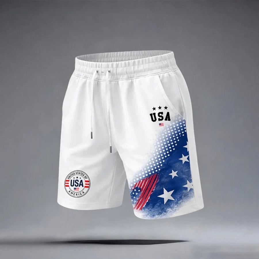 Neutral casual American founding celebration flag personalized printed shorts
