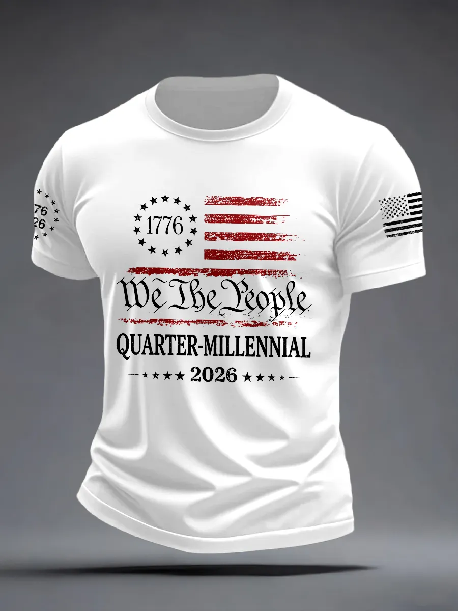 Men'S Casual American 1776-2026 Anniversary Celebration Commemorative Printed Short Sleeved T-Shirt