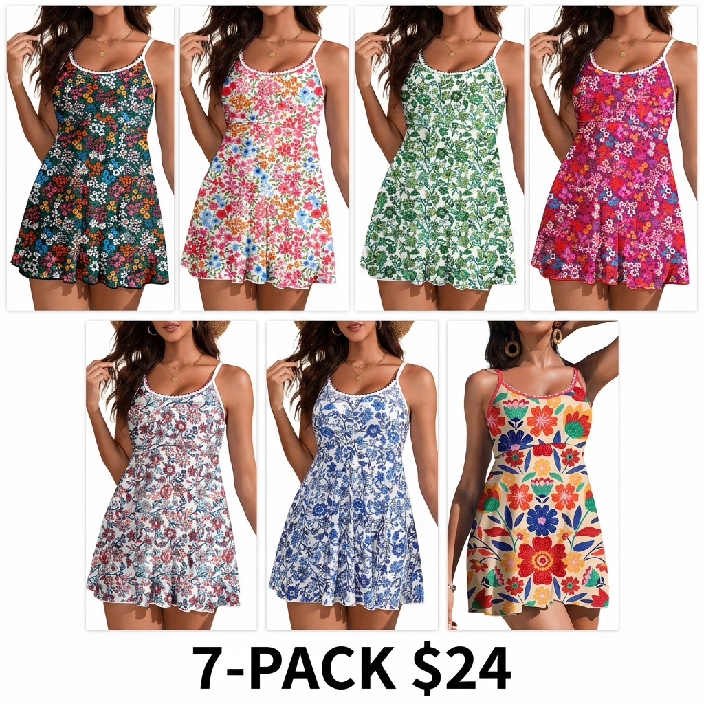 Women's One Piece Swimsuit Floral Print Whip Stitch Tummy Control Swimdress Skirt Bathing Suit with Pocket SwimWeek Vacationoutfits Summerstyle